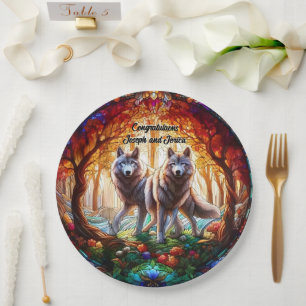 Assiettes En Carton Loups Gris De Verre Tiré Paire