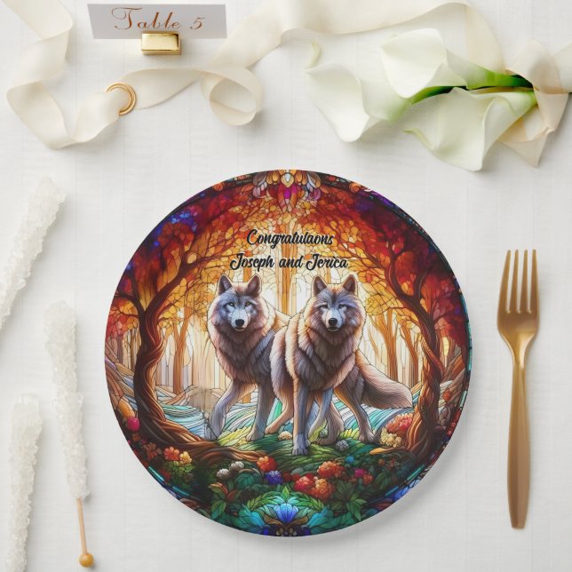 Assiettes En Carton Loups Gris De Verre Tiré Paire (Mariage)