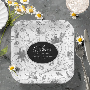 Assiettes En Carton Love Calligraphy Mariage Bienvenue Motif Wht ID940