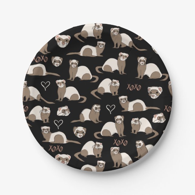 Assiettes En Carton Love Ferrets - Noir (Devant)