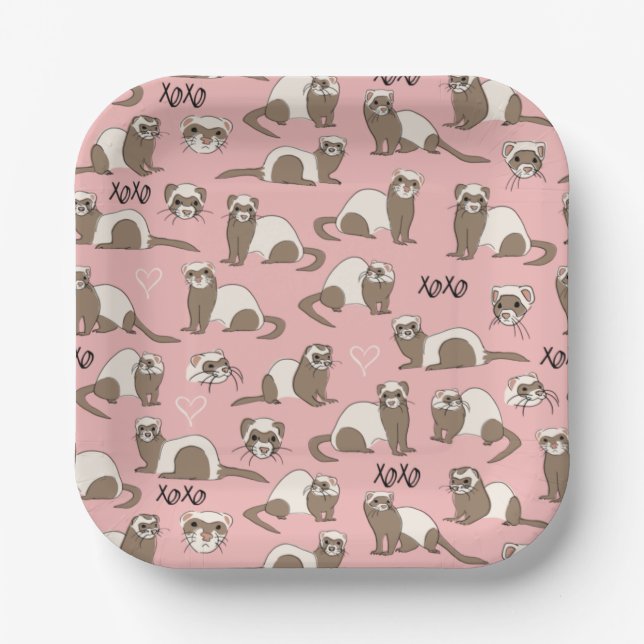 Assiettes En Carton Love Ferrets - Plaques de papier rose (Recto)