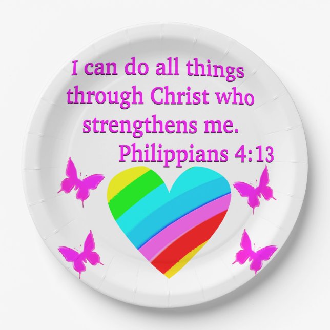 ASSIETTES EN CARTON LOVE FILLED PHILIPPIANS 4:13 CONCEPTION (Devant)