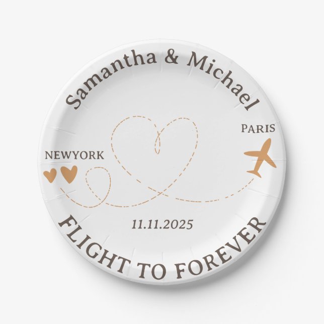 Assiettes En Carton Love Flight Plane Travelling Wedding (Devant)