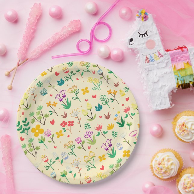Assiettes En Carton Love Garden Spring Fleurs & Coeurs Anniversaire Fê (Fête)