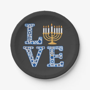 Assiettes En Carton Love Hanoukka Jewish Holiday Menorah
