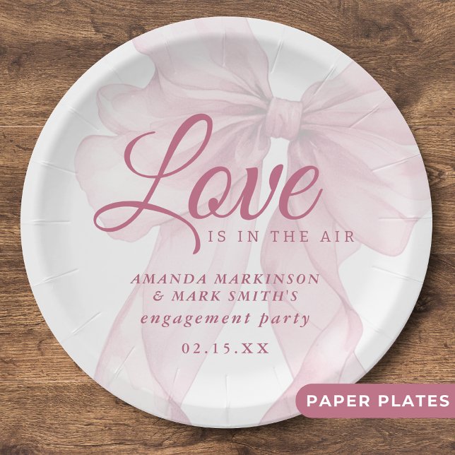Assiettes En Carton Love Is In The Air Mauve Pink Bow Engagement (Créateur téléchargé)