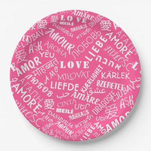 Assiettes En Carton LOVE - Multi Language - Personnalisable Internatio