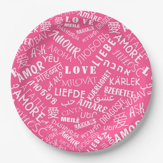 Assiettes En Carton LOVE - Multi Language - Personnalisable Internatio (Devant)