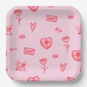 Assiettes En Carton Love Notes & Sweet Traits Valentine's Paper Plate