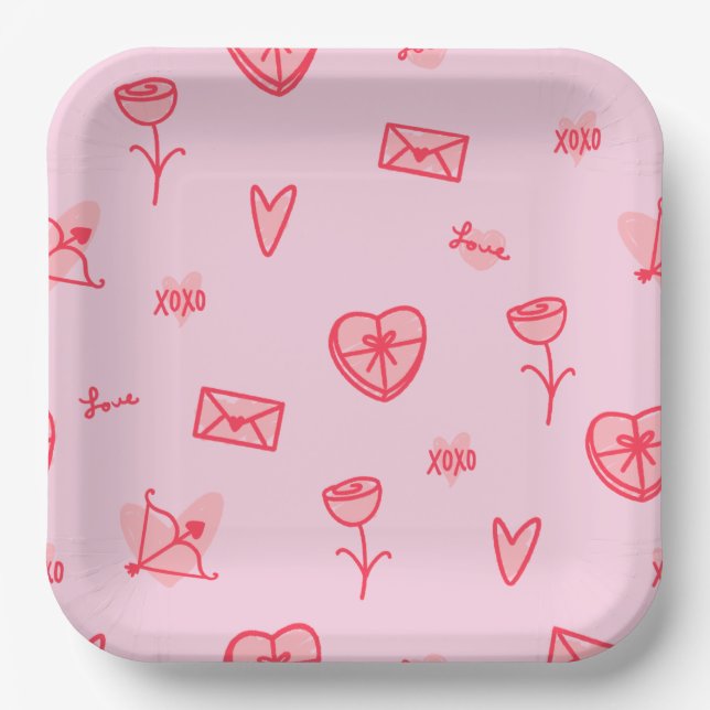 Assiettes En Carton Love Notes & Sweet Traits Valentine's Paper Plate (Recto)