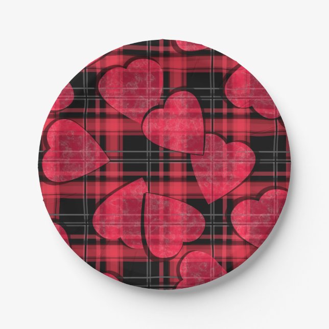 Assiettes En Carton Love plaid (Devant)
