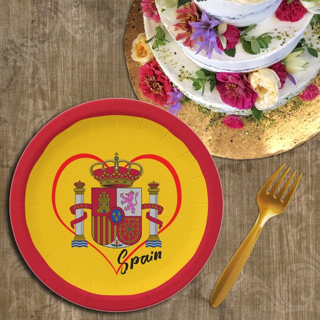 Assiettes En Carton Love Spain party, drapeau patriotique espagnol, Co (Créateur téléchargé)
