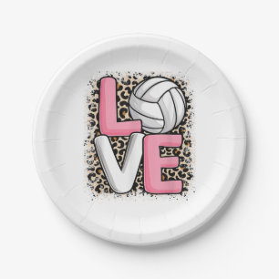 Assiettes En Carton Love Volleyball Empreinte de léopard Filles Volley