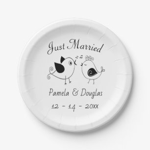 Assiettes En Carton Lovebirds, un Mariage noir blanc marié