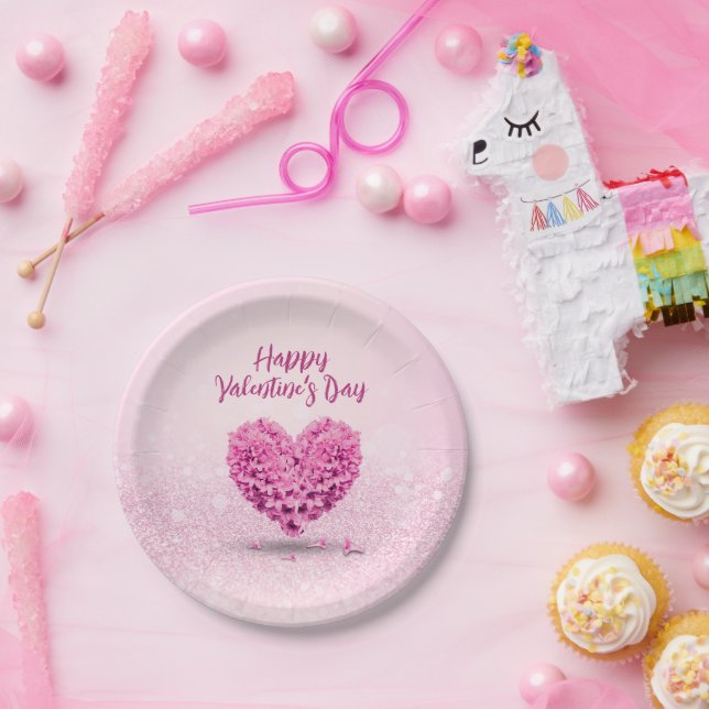 Assiettes En Carton Lovely Heart Heureuse Sainte-Valentin rose Hyacint (Fête)