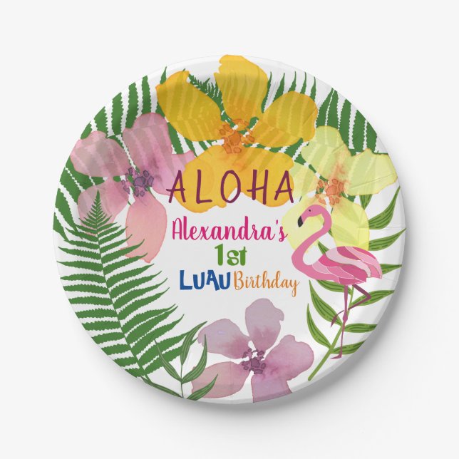 Assiettes En Carton Luau Floral 1er anniversaire (Devant)