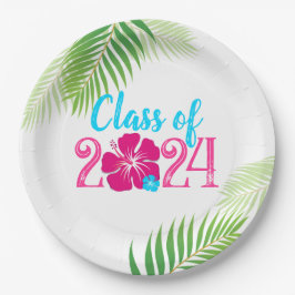 Assiettes En Carton Luau Tropical Class of 2024 Graduation Party