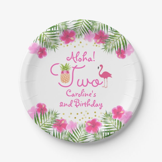 Assiettes En Carton Luau Tropical Floral Girl 2ème anniversaire (Devant)