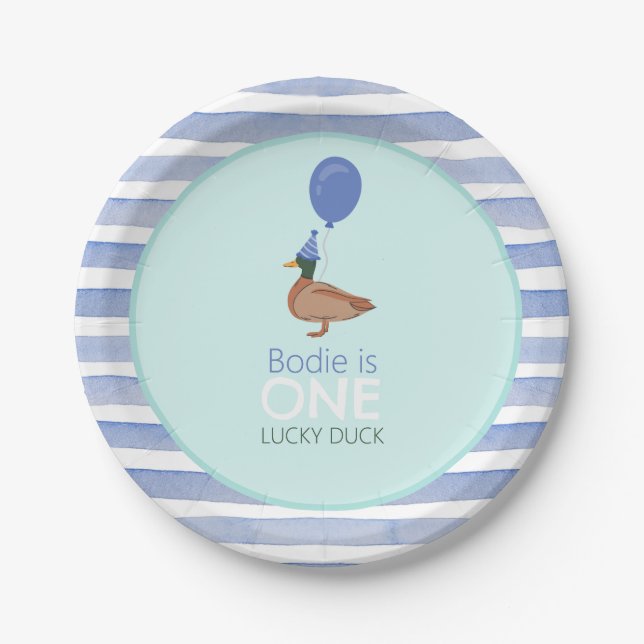 Assiettes En Carton Lucky Duck 1er anniversaire (Devant)