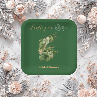 Assiettes En Carton  Lucky in Love Gold Glitter Shamrock Bridal Shower