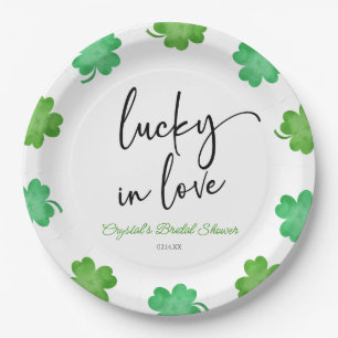 Assiettes En Carton Lucky In Love Green Shamrock Clovers Fête des mari