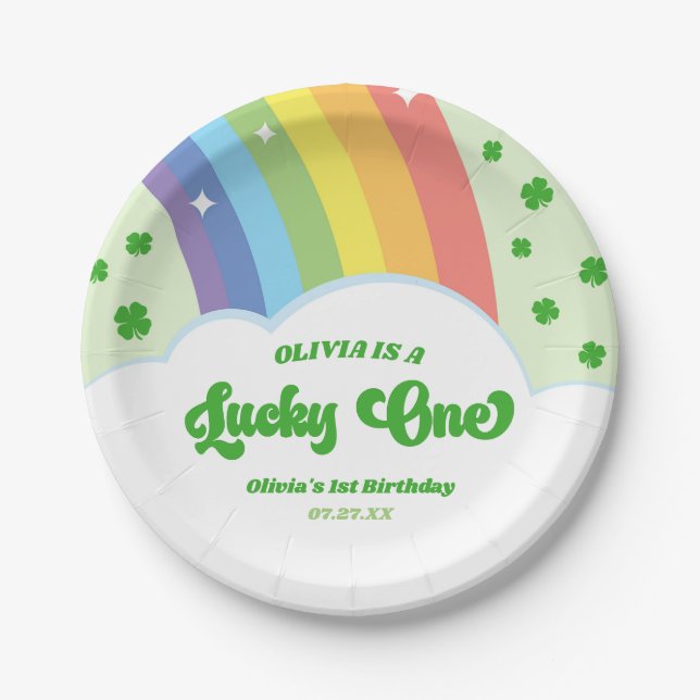 Assiettes En Carton Lucky One Lucky Charm Rainbow 1er Anniversaire (Devant)