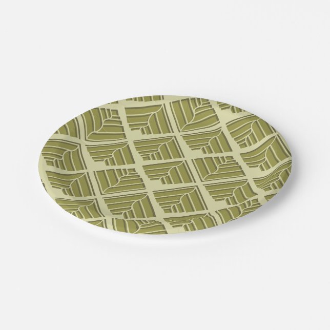 Assiettes En Carton Lumière Motif carré feuille or Lime (Angle)