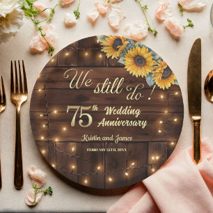 Assiettes En Carton Lumières de Chaîne de 75e Anniversaire de Mariage