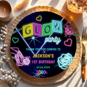 Assiettes En Carton Lumières de Neon lumineux Merci fête d'anniversair