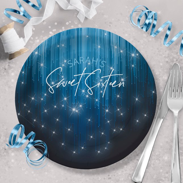 Assiettes En Carton Lumières en cascade Sweet 16 Blue ID790 (Créateur téléchargé)