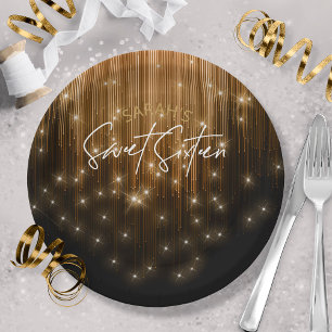 Assiettes En Carton Lumières en cascade Sweet 16 Gold ID790