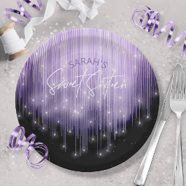 Assiettes En Carton Lumières en cascade Sweet 16 Violet ID790