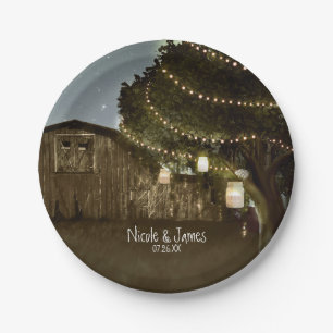 Assiettes En Carton Lumières rustiques de grange et d'arbre épousant