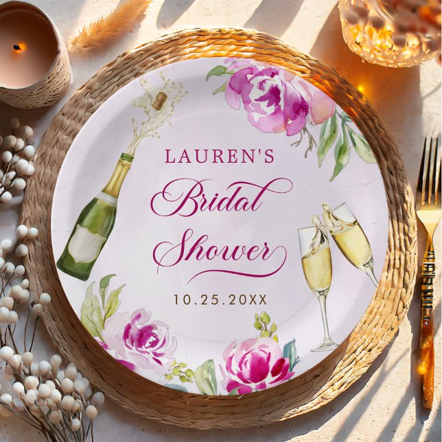 Assiettes En Carton Lunch de mariage floral avec verre à vin (Créateur téléchargé)