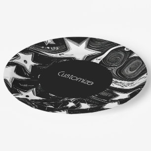Assiettes En Carton Lune Abstraite Personnalisée Et Étoiles