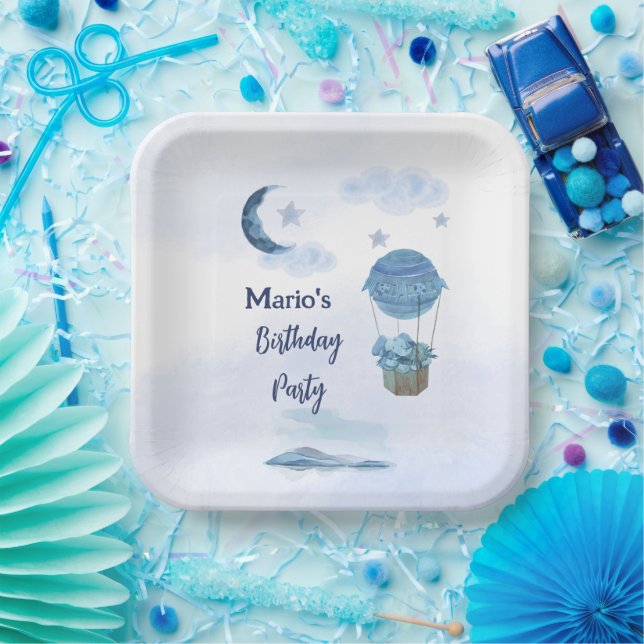 Assiettes En Carton Lune bleue petit éléphant garçon d'anniversaire (Fête)