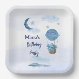 Assiettes En Carton Lune bleue petit éléphant garçon d'anniversaire