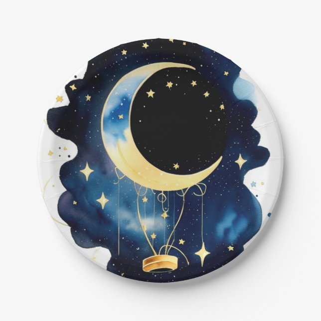 Assiettes En Carton Lune brillante et étoiles Baby shower Party (Devant)