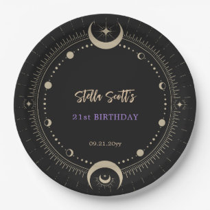 Assiettes En Carton Lune céleste mystique noire 21e anniversaire