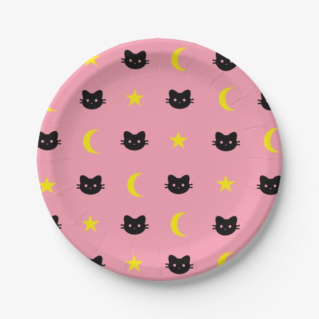Assiettes En Carton lune de chat de minou et plaques à papier (Devant)