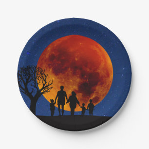 Assiettes En Carton Lune de sang Lunaire Famille Eclipse