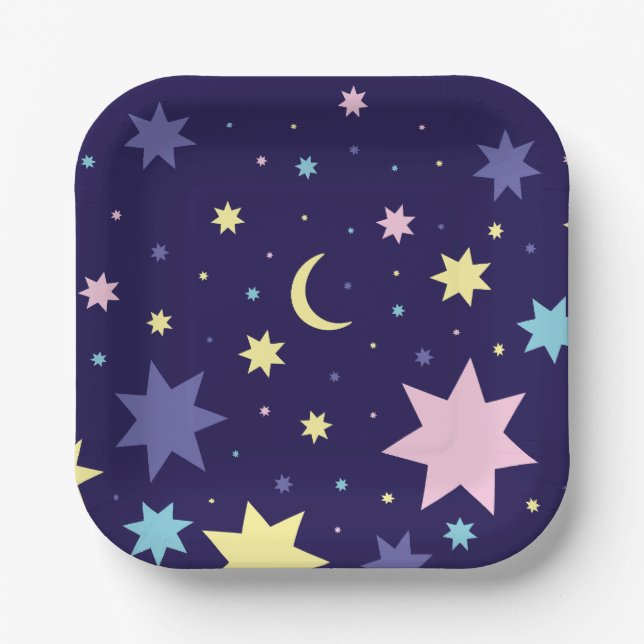 Assiettes En Carton Lune et étoiles. (Recto)