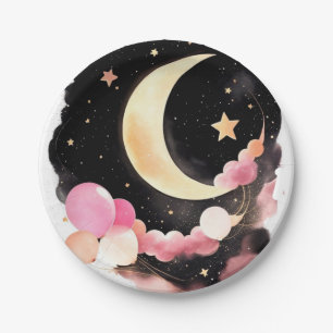 Assiettes En Carton Lune et étoiles Magie : Aquarelle Bébé Fille Douch