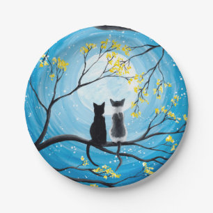 Assiettes En Carton Lune lunaire avec chats