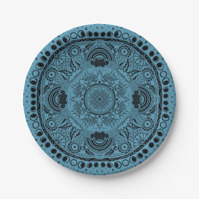Assiettes En Carton Lune Mandala Lune Enfant Yoga (Devant)