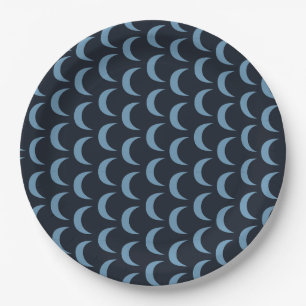 Assiettes En Carton Lune moderne à quarts noir et bleu