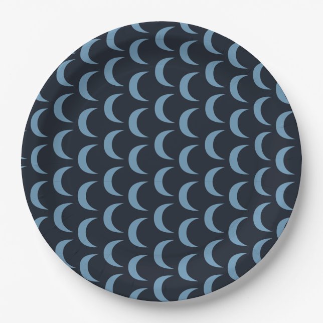 Assiettes En Carton Lune moderne à quarts noir et bleu (Devant)