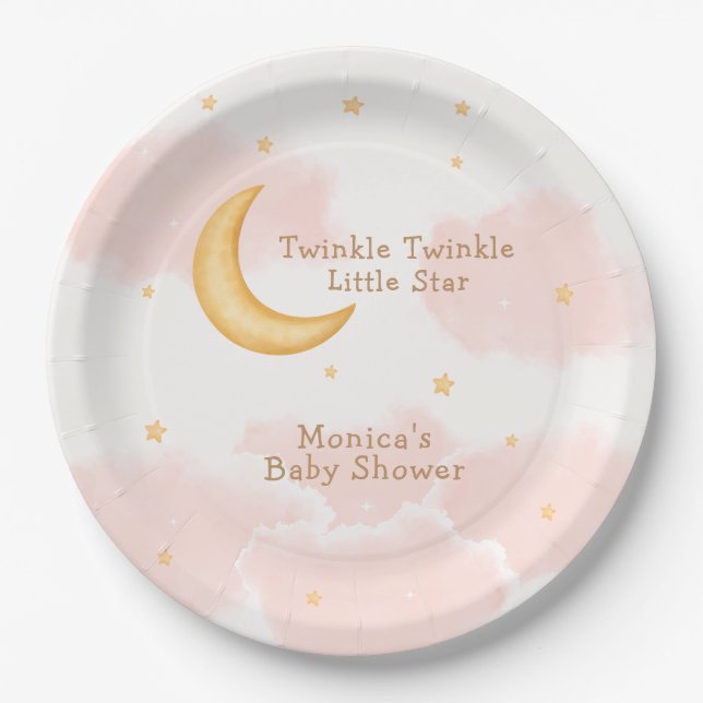 Assiettes En Carton Lune Stars Twinkle Twinkle Girl Baby Douche (Devant)