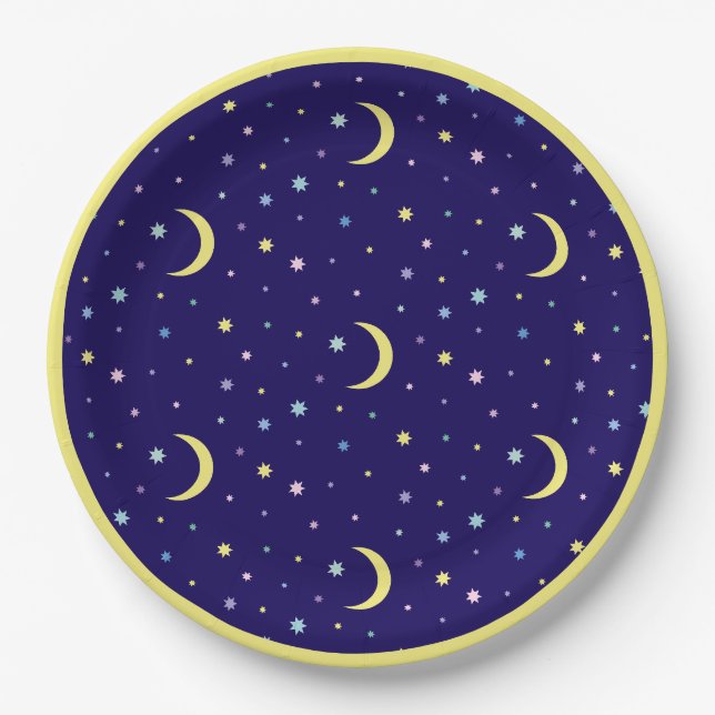 Assiettes En Carton Lunes et étoiles. (Devant)