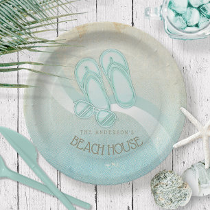 Assiettes En Carton Lunettes de soleil et tongs Beach House Aqua ID623